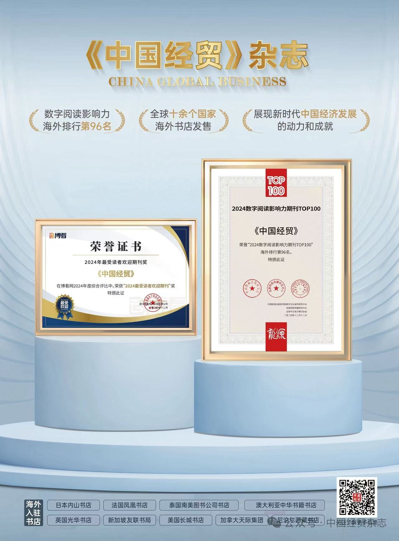 《中国经贸》杂志--数字阅读影响力海外排行第96名 全球十余